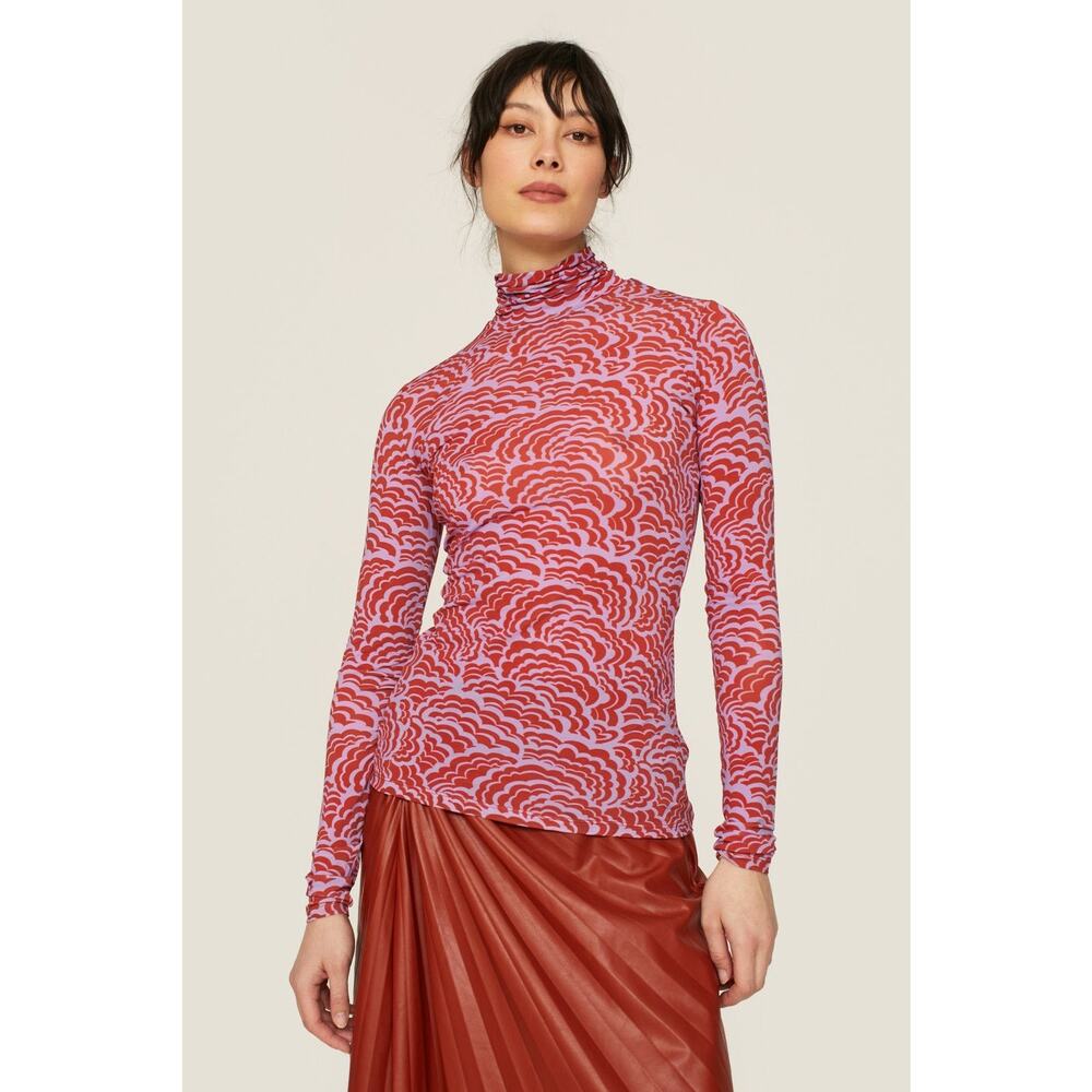 RTR A.L.C James Red Pink Print Turtleneck Long Sleeve Top Size Large pullover